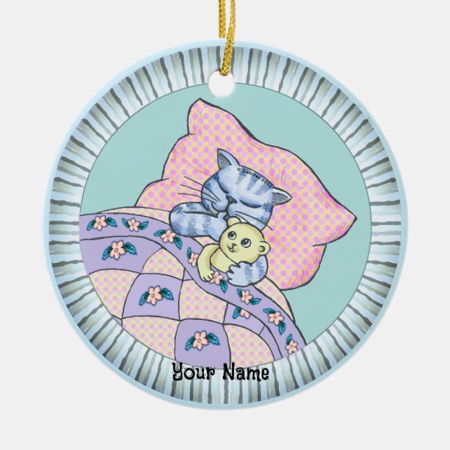 Cat Bedtime Ceramic Ornament (Front)