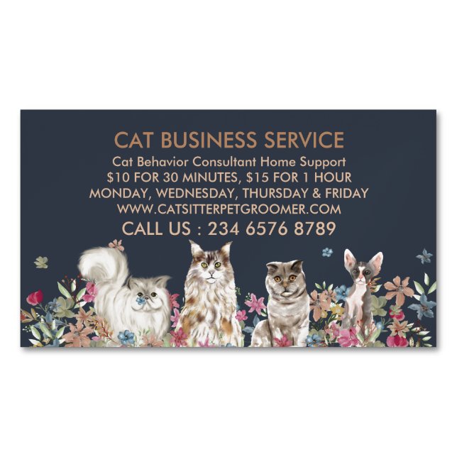 Cat Behavior Consultant Home Support Business Card Magnet (Front)