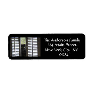 Cat Behind Shutters black/white return address Label