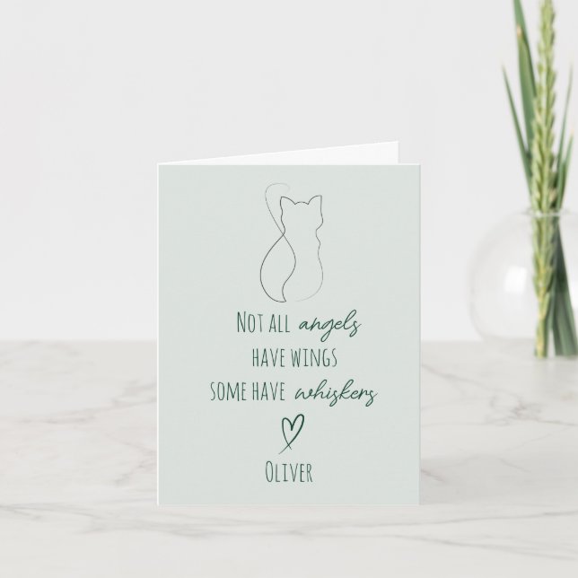 Cat Bereavement Sympathy Card with Cat Name Green (Front)
