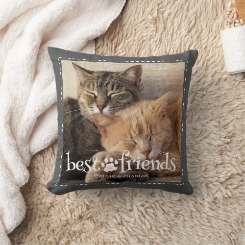 Cat Best Friends Pawprint One Photo Custom Colors Throw Pillow