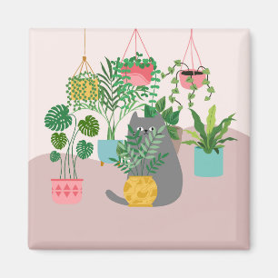 Cat Between Plants Funny Magnet