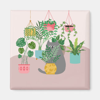 Cat Between Plants Funny Magnet