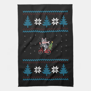 Cat Bicycle Ugly Christmas Kitchen Towel