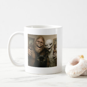 Cat Bigfoot Alien Selfie BFF Funny Photo With UFO Coffee Mug