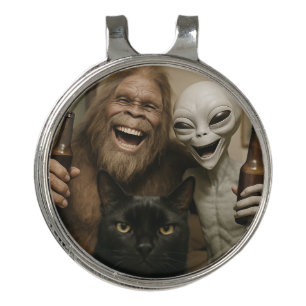 Cat Bigfoot Alien Selfie BFF Funny Photo With UFO Golf Hat Clip