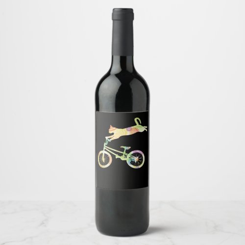 Cat Bike Cycling Bicycle  _ Your Gift Collection Wine Label