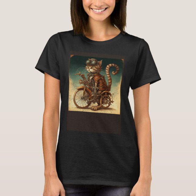 Cat Bike Steampunk T-Shirt (Front)