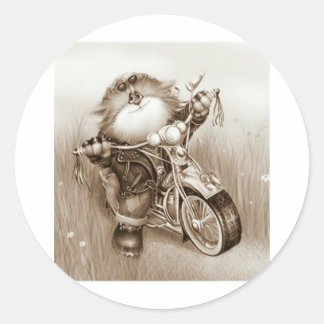 cat biker classic round sticker