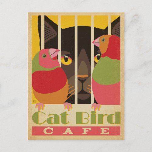 Cat Bird Caf Postcard