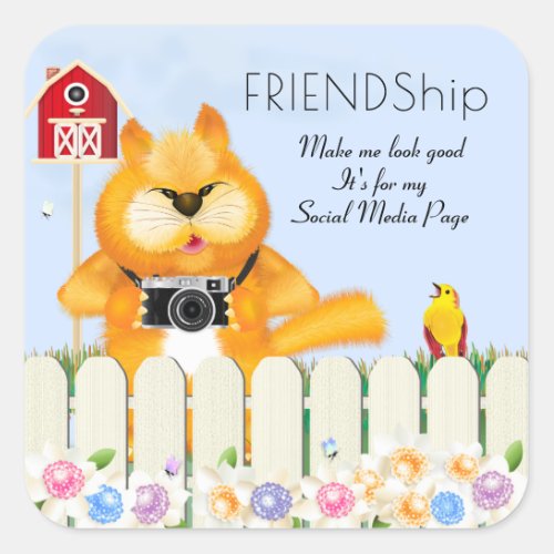 Cat Bird Friendship Square Sticker