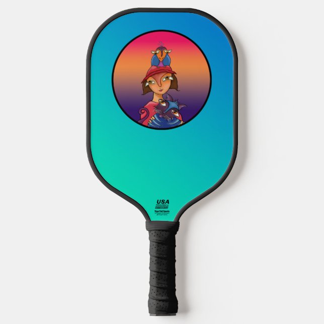 Cat bird lady carbon fiber pickleball paddle  (Front)
