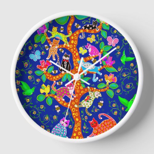 Cat Bird Tree of Life Fun Clock