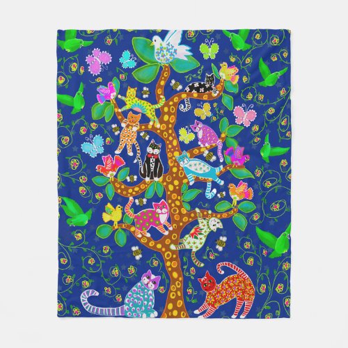 Cat Bird Tree of Life Fun Personalized Fleece Blanket