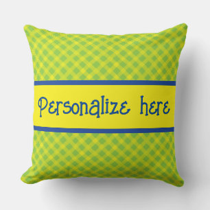 Cat Bird Tree of Life Plaid Personalized Throw Pillow