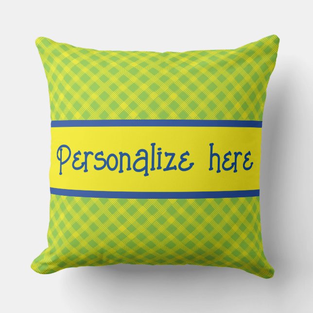 Cat Bird Tree of Life Plaid Personalized Throw Pillow (Front)