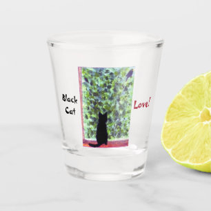 Cat Bird Watching Black Cat Love Shot Glass