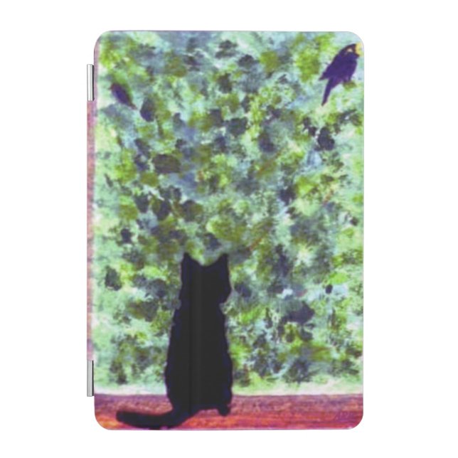 Cat Bird Watching! Cute Black Kitty iPad Mini Cover (Front)