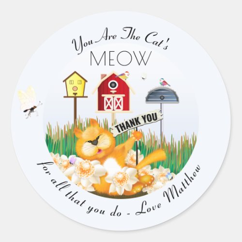 Cat Birds Garden Thank You Classic Round Sticker