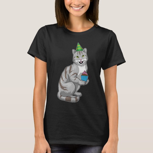 Cat Birthday Cupcake T-Shirt (Front)