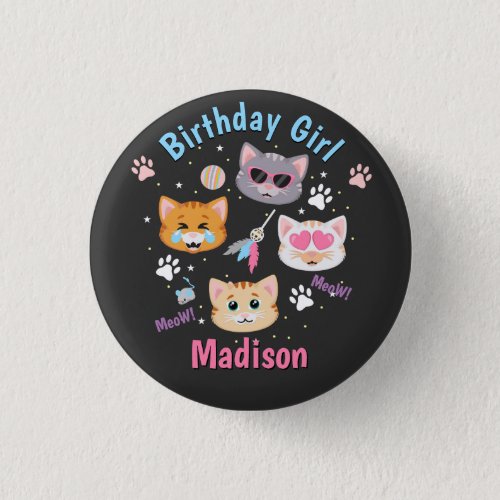 Cat Birthday Girl Button