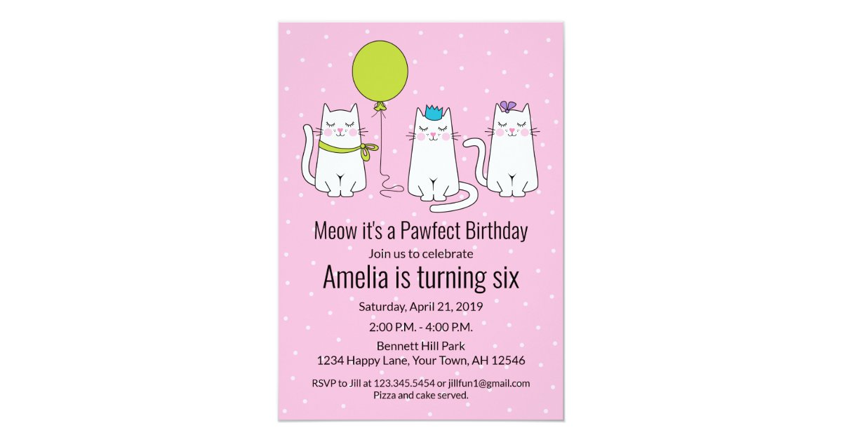 Cat Birthday Invitation Birthday Party Cats Invitation Zazzle Com