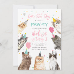 Cat Birthday Invitation Kitten Party Pawty Girl | Zazzle