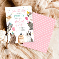 Cat Birthday Invitation Kitten Party Pawty Girl
