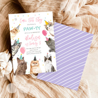 Cat Birthday Invitation Kitten Party Pawty Girl