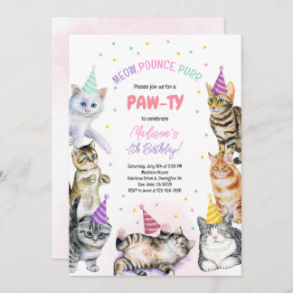 Cat Birthday Invitation Kitten Party Pawty Girl