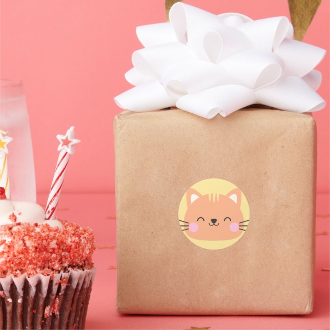 Cat Birthday Kids Art Classic Round Sticker (Party)