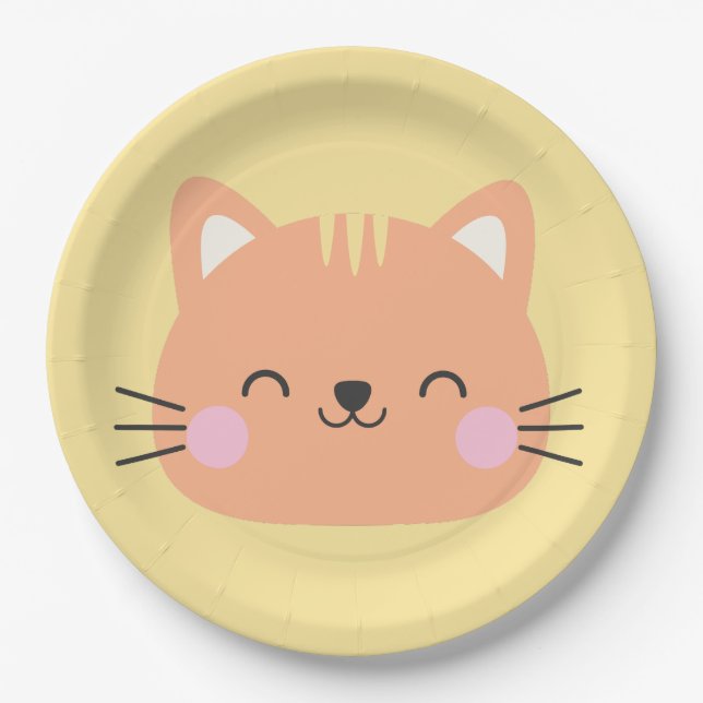 Cat Birthday Kids Room Wall Art Paper Plates (Front)