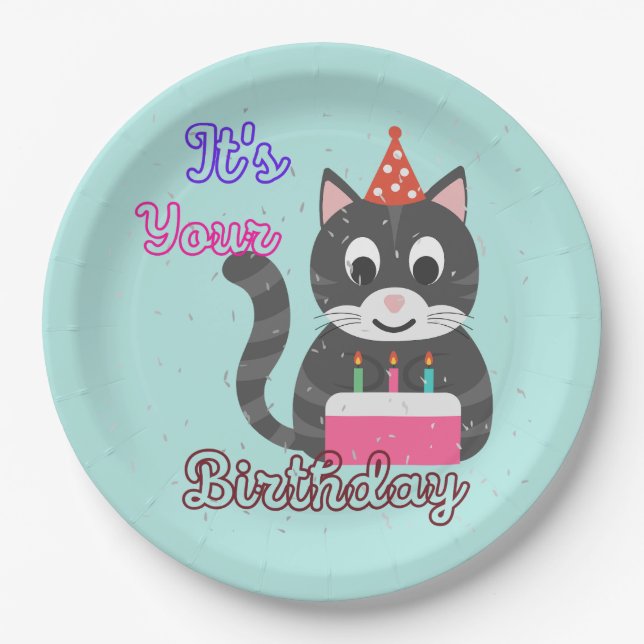 Cat Birthday Paper Plates (Front)