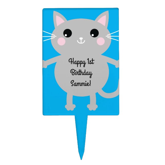Cat Birthday Party Cake Topper (Front)