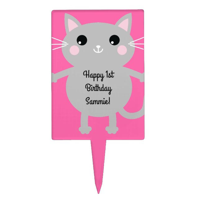Cat Birthday Party Cake Topper (Front)