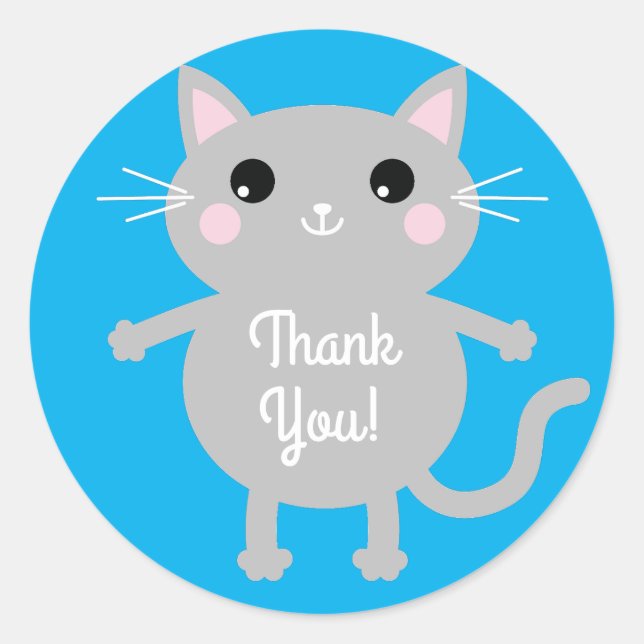 Cat Birthday Party Classic Round Sticker (Front)
