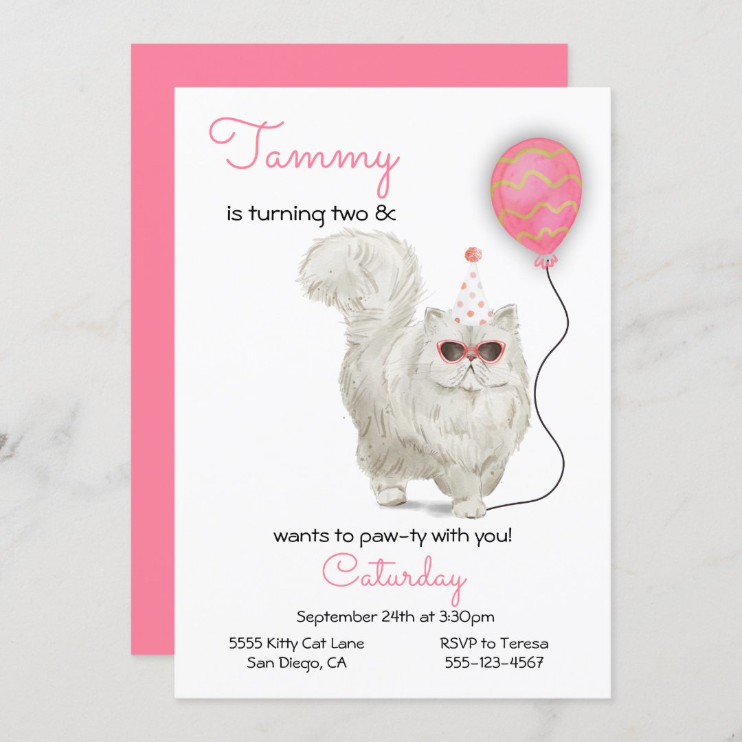 Cat Birthday Party Invitation | Zazzle