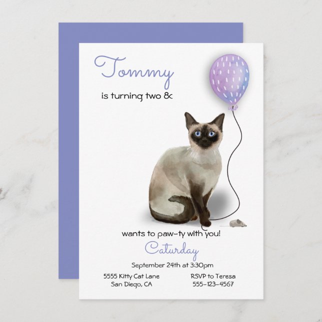 Cat Birthday Party Invitation (Front/Back)