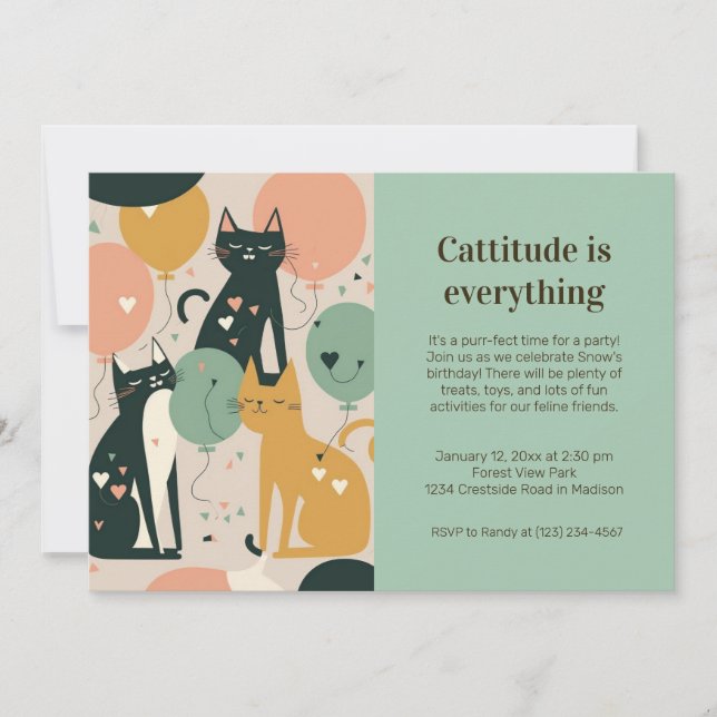 Cat Birthday Party Invitation (Front)