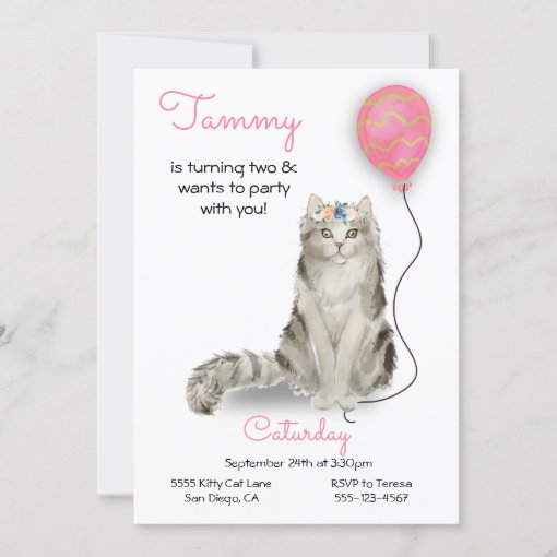 Cat Birthday Party Invitation | Zazzle