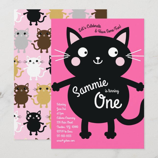 Cat Birthday Party Invitation (Front/Back)