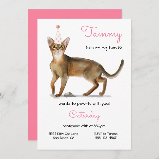 Cat Birthday Party Invitation (Front/Back)