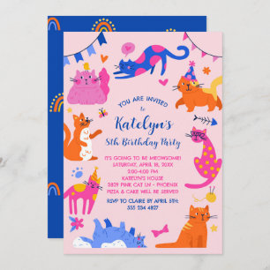 Cat Birthday Party Invitation - Colorful Cats