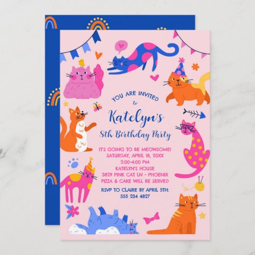 Cat Birthday Party Invitation _ Colorful Cats