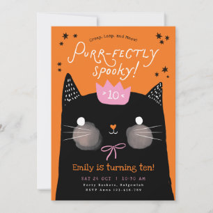 Cat Birthday Party Invite, Halloween Party Invitation