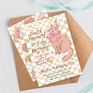 Cat Birthday Party Invite, Hand-drawn Cat and Bows Invitation