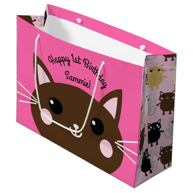 Cat Birthday Party Large Gift Bag (Front Angled)