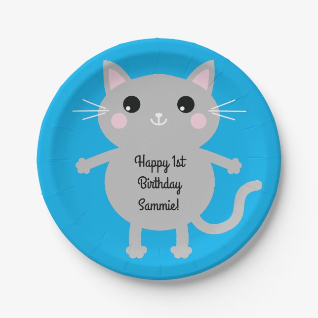 Cat Birthday Party Paper Plates (Front)