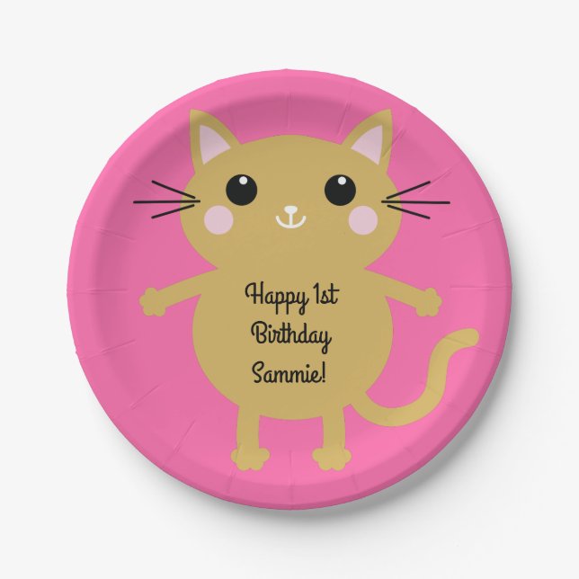 Cat Birthday Party Paper Plates (Front)