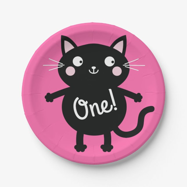 Cat Birthday Party Paper Plates (Front)